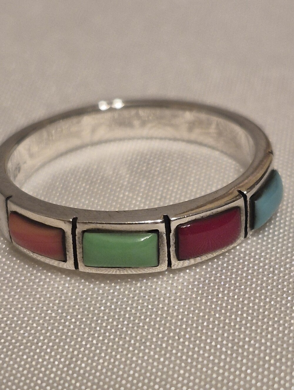 Multicolor Inlay Sterling Silver Band Ring - Women